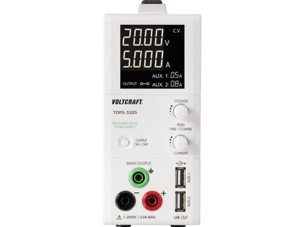 VOLTCRAFT laboratoriestrømforsyning, justerbar TOPS-3205 1 - 20 V/DC 0,25 - 5 A 100 W OVP, smal design Antall utganger 3 x (TOPS-3205)