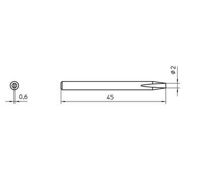 Weller SPI15 211, Loddespiss, Weller, SPI 16, 1 stykker, 2 mm, 4,5 cm