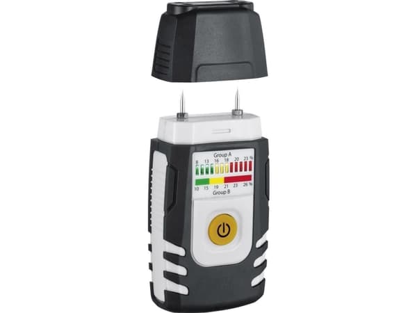Laserliner WoodTester Compact, Motstand (pin), Tre, Analog, Sort, Hvit, Or, Aske, Bjørk, Lønn, Eik, Spruce, 6LR61
