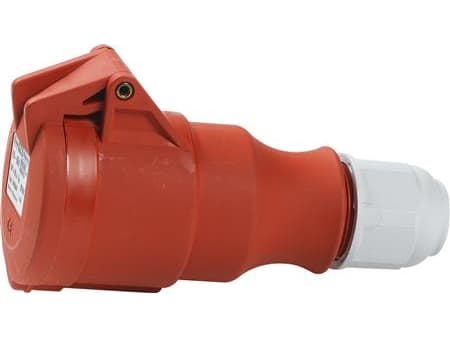 CEE-jatkojohtoH6 400V 32A 5-napainen, punainenMultigrip-kaapelin vedonpoisto, ruuviIP44 Polyamidi
