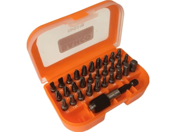 Bahco Bitssett med 31 deler. Spor, Phillips, Pozidriv, TORX®, sekskant, bitsholder og pipeadapter 1/4", 31 stykker, Hex (metrisk), Phillips, Pozidriv