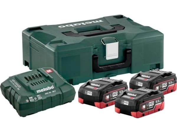 METABO BATTERI SETT 3 x 5,5Ah LIHD + ASC 30-36 V Lader + METALOC CASE