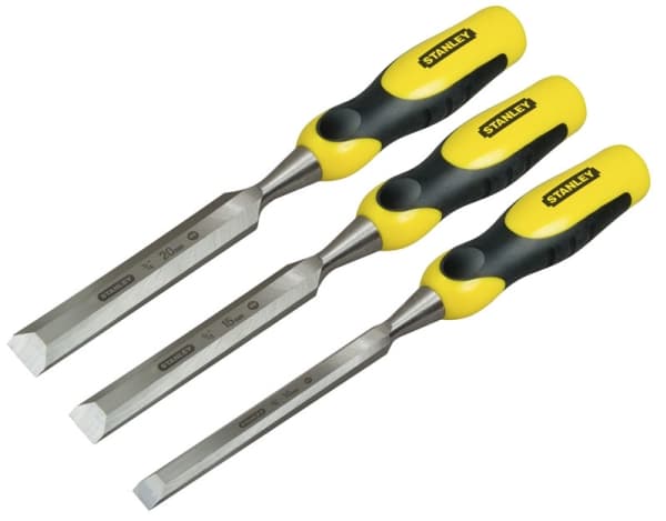 Stanley 2-16-883, Meiselsett, Meisel skjær, Stål, Sort, Gult, Ergonomisk, 12, 18, 25 mm