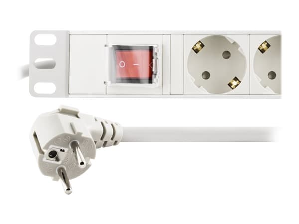 DELTACO GT-8531 - Kraftdistributionsenhet (kan monteras i rack) - AC 250 V - ingång: power CEE 7/7 - utgångskontakter: 8 - 1U - 19" - vit