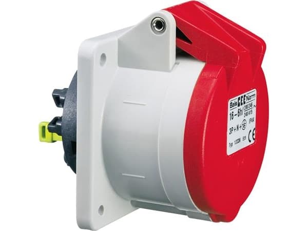 BALS CEE-uttag infälltH6 400V 16A 5-polig röd, fläns 75x75 mm, Quick Connect®IP44, polyamid