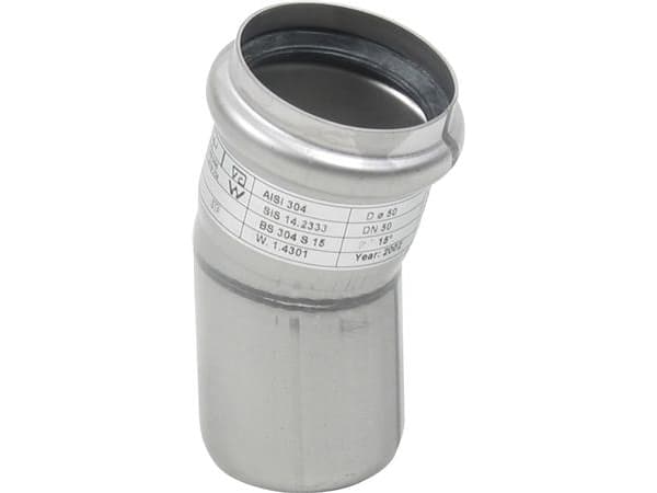 Blücher bøjn.15.0gr.50mm - m.O-ring RF AISI 304.Alm RF stål