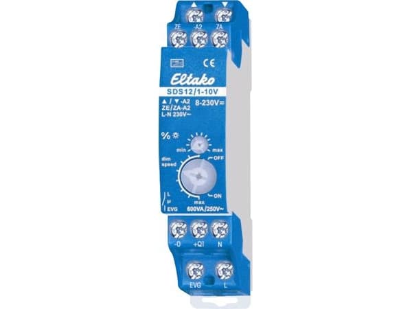 Eltako SDS12/1-10V, himmentimen toimilaite, DIN-kiskoon asennettava, sininen, CE, 600 W, 8 - 230