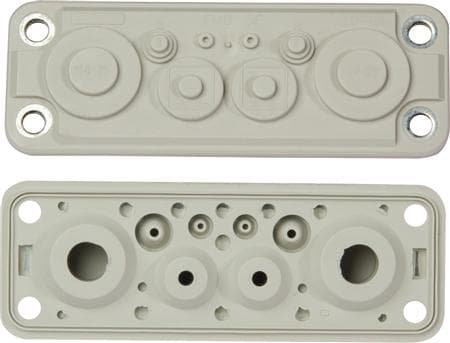 FIBOX Fläns med membran storlek 1 TPE EK 1 x Ø7-10 mm + 2 x 10-14 mm + 2 x 15-30 mm inkl. skruvar för 190 mm lådsida