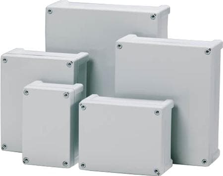 FIBOX Skåpbox för väggskåp ABS 289 x 239 x 107 mm grå RAL7035 med gråt lock IP65 halogenfri med platt lock för tryck och etiketter