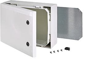 FIBOX Väggskåp ARCA, polykarbonat, med grå dörr, 2 lås, gångjärn på kortsidan, HxBxT, 300x400x210mm, med monteringsplatta