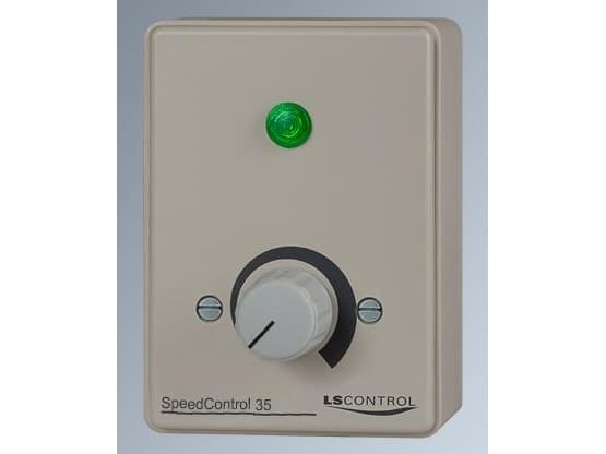 LS CONTROL Regulator ES15 / SpeedControl 35 GE, grå, 3,5A manuel med afbryder og driftslampe i underlag. 230V AC/50Hz, IP32. Mål 102x74x70 mm.