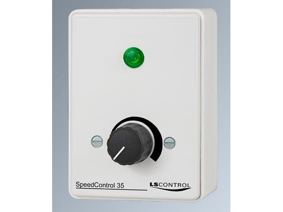 LS CONTROL Regulator ES15 / SpeedControl 35 WE, hvid, 3,5A manuel med afbryder og driftslampe i underlag. 230V AC/50Hz, IP32. Mål 102x74x70 mm.