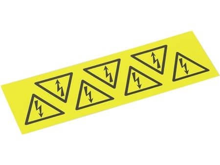 MARKO Stämpel 50x50 mm gul med svart text märkning: blixt i triangel70 st (10 ark med 7 st)