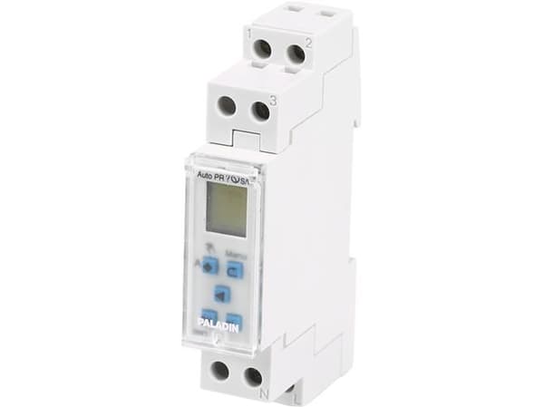PALADIN Kello, digitaalinen, tehoreservillä1 kanava, 1sk, 16A, 30 paikkaa230V, 17,5 mm leveä 230V, 17,5 mm leveys