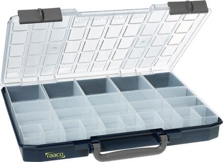 raaco CarryLite, Työkalulaatikko, Polykarbonaatti (PC), Polypropeeni, Sininen, Läpinäkyvä, Sarana, 413 mm, 330 mm