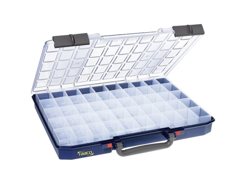 raaco CarryLite 55, Verktygslåda, Polykarbonat, Polypropylen, Blå, Transparent, 10 kg, Gångjärn, 413 mm