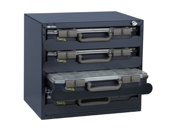 raaco CarryLite, Eske for små deler, Polypropylen, Blå, Gjennomsiktig, Hengsel, 413 mm, 330 mm