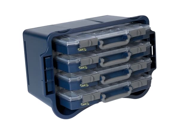 raaco CarryLite, Eske for små deler, Polypropylen, Blå, Gjennomsiktig, Hengsel, 413 mm, 330 mm
