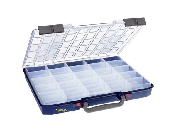 raaco CarryLite, Eske for små deler, Polypropylen, Blå, Gjennomsiktig, Hengsel, 413 mm, 330 mm