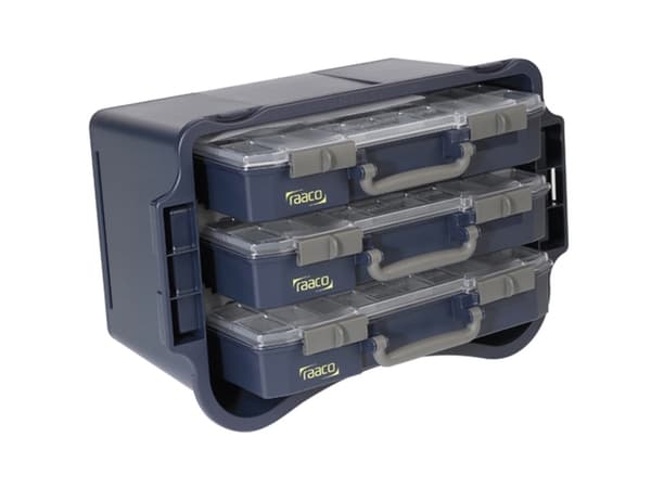 raaco CarryLite 80, Työkalulaatikko, Polykarbonaatti (PC), Polypropeeni, Sininen, Läpinäkyvä, 13 kg, Sarana, 413 mm
