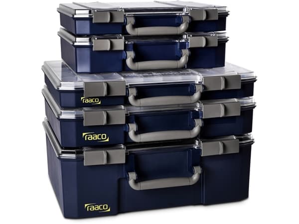 raaco CarryLite 80, Verktøy boks, Polykarbonat (PC), Polypropylen, Blå, Gjennomsiktig, 13 kg, Hengsel, 413 mm