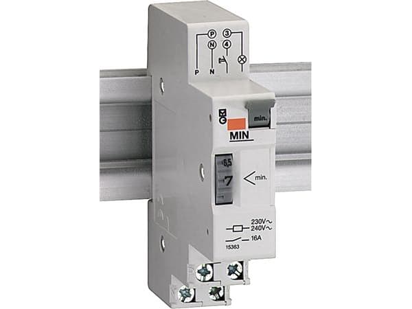 SCHNEIDER ELECTRIC Automaattinen porraskiipijä, 1NO 16A, kelan jännite 230V, loisteputki/loistelamppu max. 2000W, säätöalue 1-7 min., din-kisko, 18mm