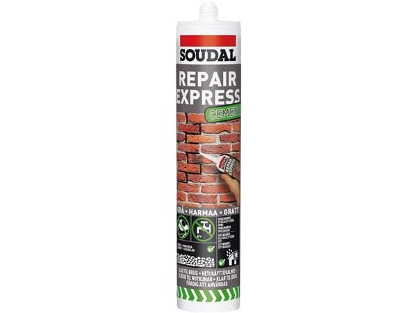 SOUDAL Cement Repair Express spartelmasse grå 300ml patron, er en klar-til-brug reparation af fuger og revner i cement
