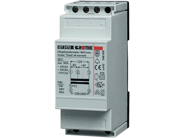 Grothe 14201 Dørklokke-transformator 8 V/AC 1 A