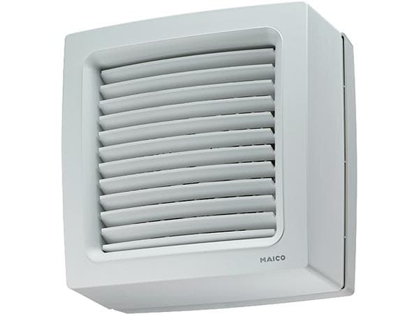 MAICO Ventilator EVN 15 til montering i vindue el. tynd plade 3-30 mm (hulmål 184-195 mm). Luftmængde 240 m³/h. Mål 226x226 mm.