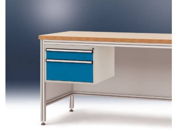 Komplett hölje lysande blå 300 ALU bord 600tief RAL7035 ljusgrå lådor RAL5007 Manuflex ZB4575.0002 (B x H x D) 500 x 360 x 580 mm