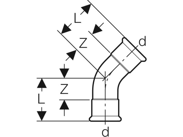 Geb. Mapress FZ bøjn 45° 42 - Geberit Mapress FZ bøjn. mf./mf.: 45° d42mm