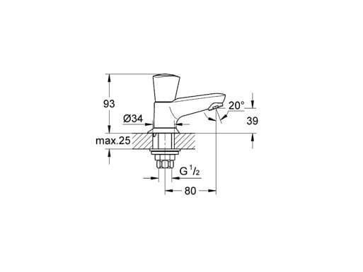 GROHE Costa S, Baderomsvask, Roterende ventiler, Metall, 1/2", Kromfarget