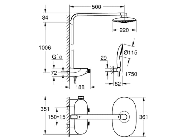 GROHE regndusjsystem SmartControl 360 DUO, 109 cm, 1,75 m, krom