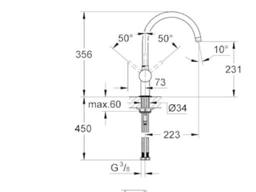 GROHE Minta, Kromfarget, Kran-håndtak, Single/enkelt, Keramisk, 4,6 cm, 360°