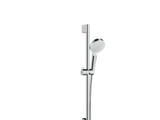 HANSGrohe Crometta Vario brusesæt i hvid/krom med 650 mm brusestang, Ø100 mm håndbruser med 2 strålefunktioner samt bruseslange på 1,6 meter