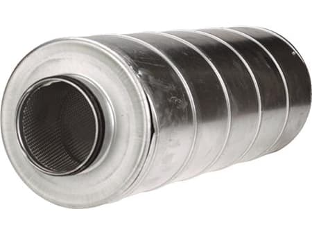 LINDAB Lyddæmper SLU 250 med 50 mm isolering. Længde 600 mm, ydre diameter 355 mm.