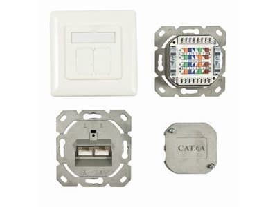 Uttag TPUP 2gång CAT6A 500Mhz Ren vit Synergy 21 horisontell bakre kabelgenomföring Vit