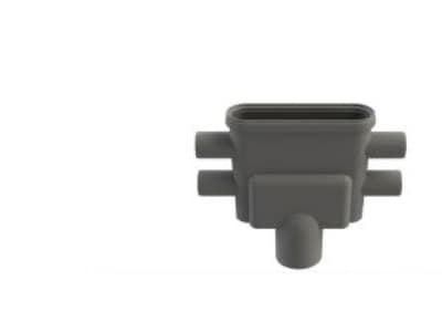Unidrain-läpivientikotelo, jossa on Ø75 mm:n pystysuora ulostuloaukko, Ø40 mm:n sivusaukko ja imukykyinen vesilukko