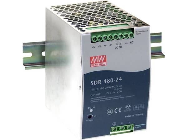 MEAN WELL SDR-480-48, 90 - 264 V, 480 W, 48 V, 10 A, RoHS, 85,5 mm