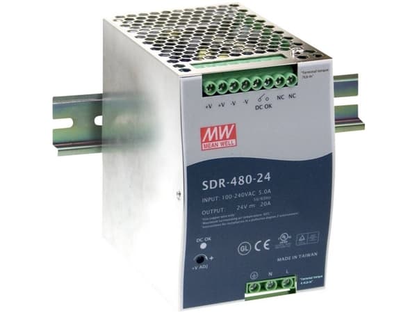 MEAN WELL SDR-480-48, 90 - 264 V, 480 W, 48 V, 10 A, RoHS, 85,5 mm