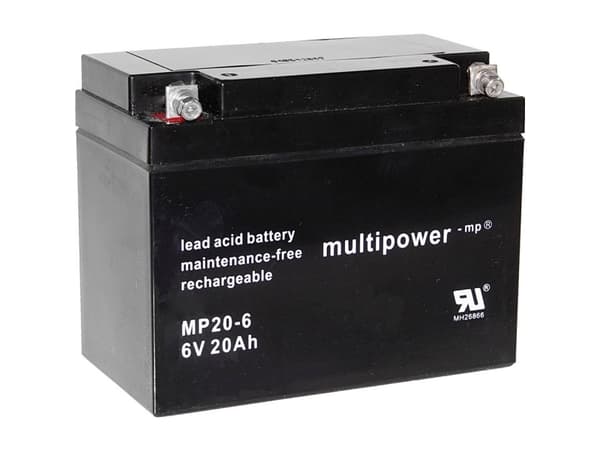 multipower MP20-6 Blybatteri 6 V 20 Ah Blyfleece (B x H x T) 157 x 125 x 83 mm M5 skruetilslutning Vedligeholdelsesfri, Lav selvafladning
