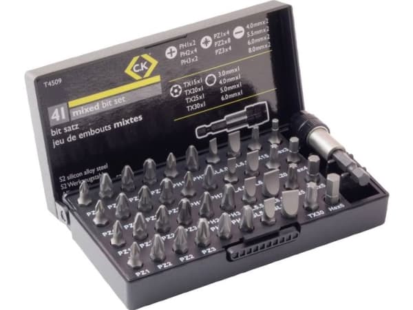 C.K. T4509 Bittisarja 41 kpl Phillips, Pozidriv, Torx, Unbrako, Unbrako