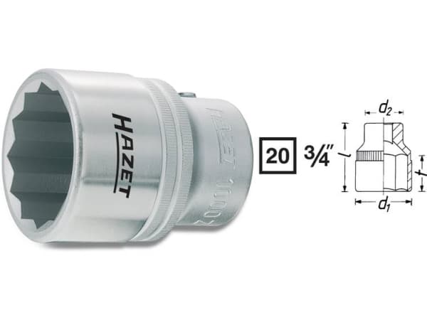 HAZET 1000Z-22, Uttag, 3/4", Metrisk, 1 huvuden, 22 mm, 3,2 cm