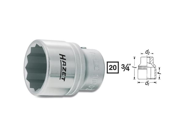 HAZET 1000Z-22, Uttag, 3/4", Metrisk, 1 huvuden, 22 mm, 3,2 cm