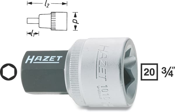 HAZET 1010-17, 1 stk, 76,2 / 4 mm (3 / 4"), Krom-vanadium-stål, 5,45 cm, 213 g