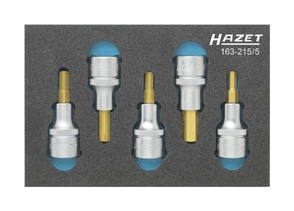 HAZET 163-215/5, Støpselsett, 1/2", Metrisk/imperisk, 5 hoder, 17,2 cm, 114 mm