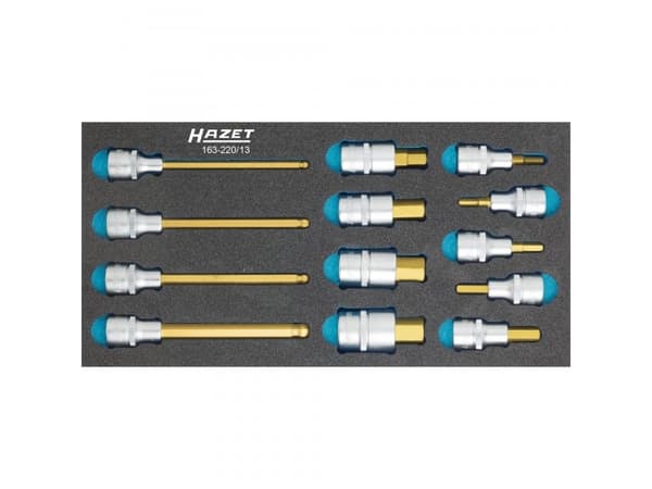 HAZET 163-220/13, Hylssats, 1/2", Metriska/brittiska, 13 huvuden, 34,2 cm, 172 mm