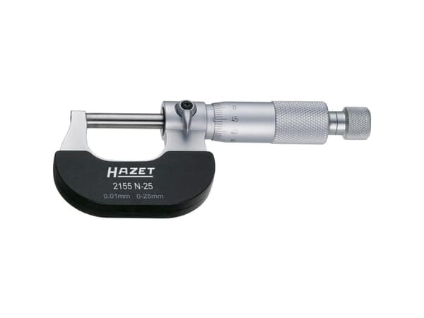 HAZET 2155N-25, 2,5 cm, Analog utvendig mikrometer, Sort, Rustfritt stål, MM Fiber, 0,01 mm, 400 g