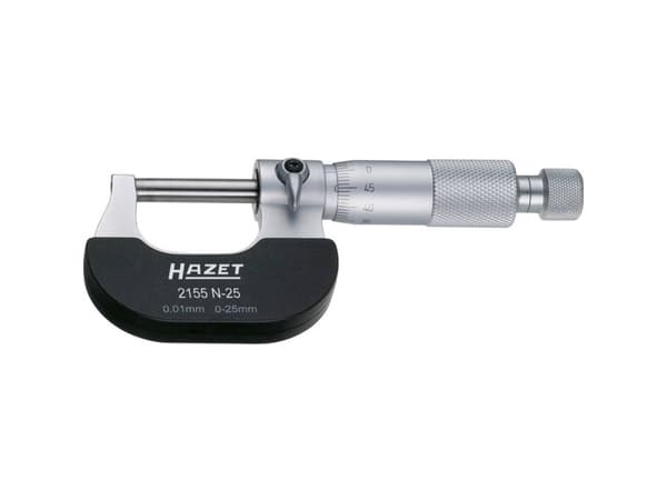 HAZET 2155N-25, 2,5 cm, Analog utvendig mikrometer, Sort, Rustfritt stål, MM Fiber, 0,01 mm, 400 g