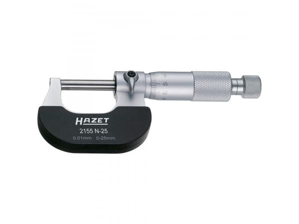 HAZET 2155N-25, 2,5 cm, Analoginen ulkomikrometri, Musta, Ruostumaton teräs, mm, 0,01 mm, 400 g